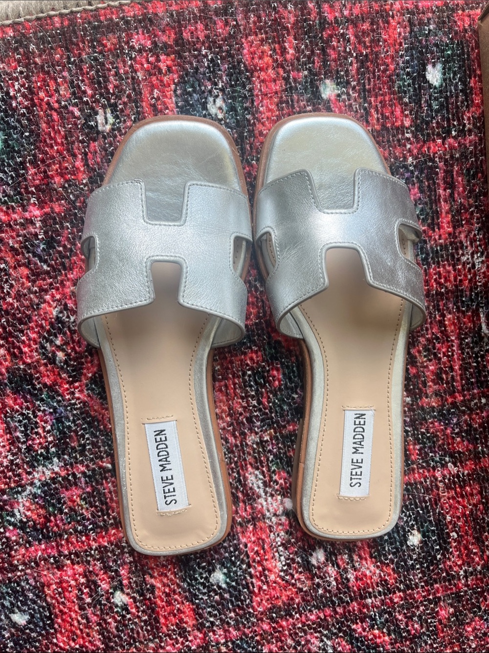 Steve Madden Silver Metallic Slide Mules